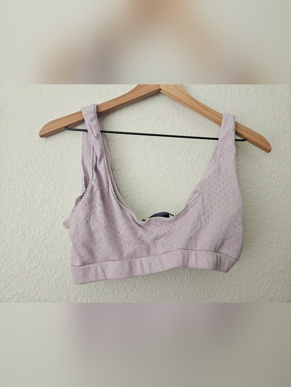 Hatch 100% cotton lilac pointelle knit wrap maternity and nursing bra, large - Picture 2 of 5